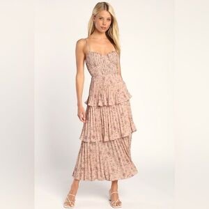 Lulu's Pink Floral Ruffled Tiered Maxi Dress